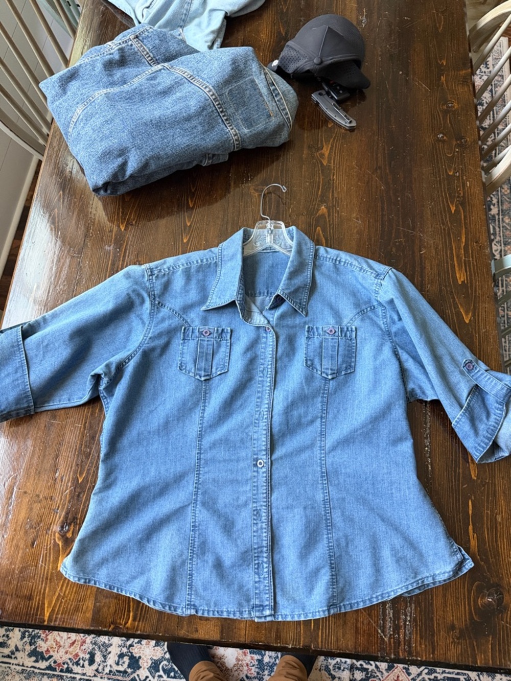 Women’s Vintage Light Blue Denim Shirt Jacket - Women's Casual Button-Up